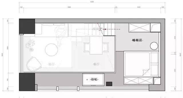 26㎡简约风loft单身公寓,地台沙发 空中浴缸设计很少见!