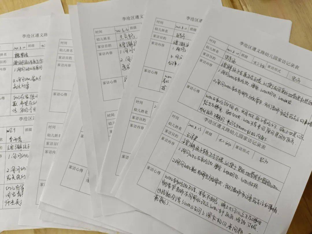 教师认真记录"家访记录表"