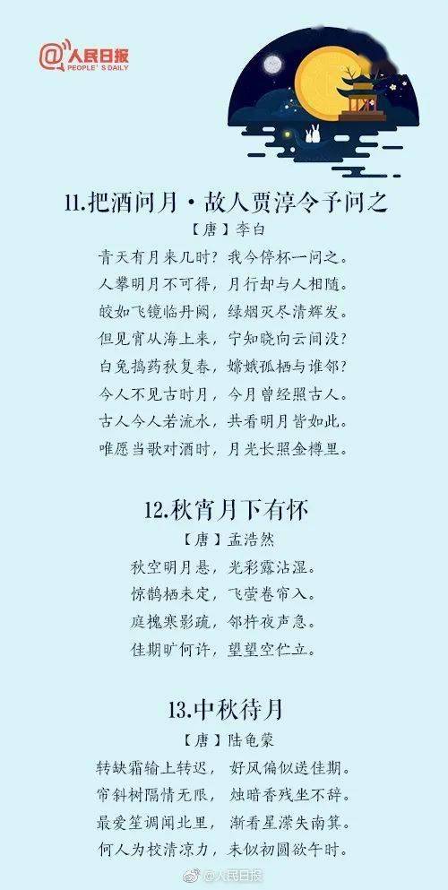 中秋佳节即将来临,月圆时分,你想起了哪些关于月亮的诗句呢?