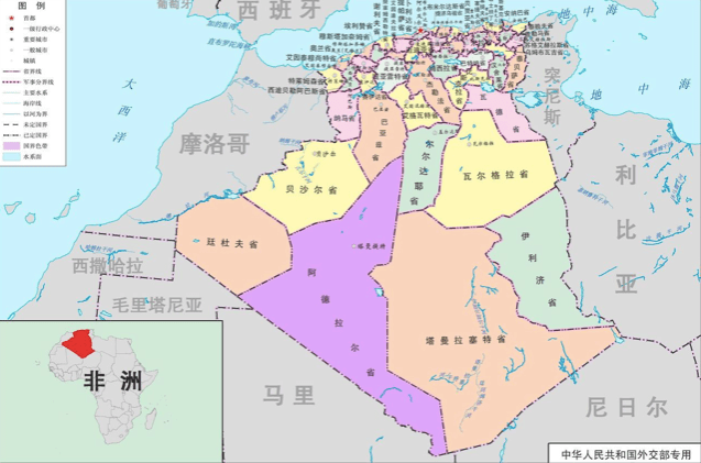 阿尔及利亚行政区划图(来源:外交部官网)