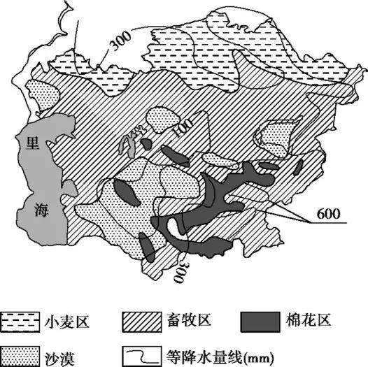 图2 中亚地区农业分布示意图