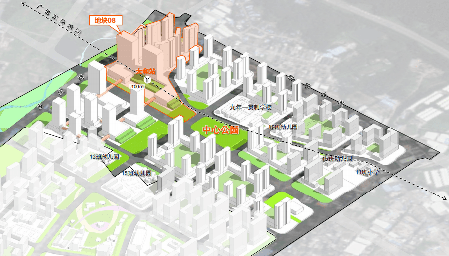 地块规划也提到要建设广佛东环线太和站配套交通衔接设施建筑面积2