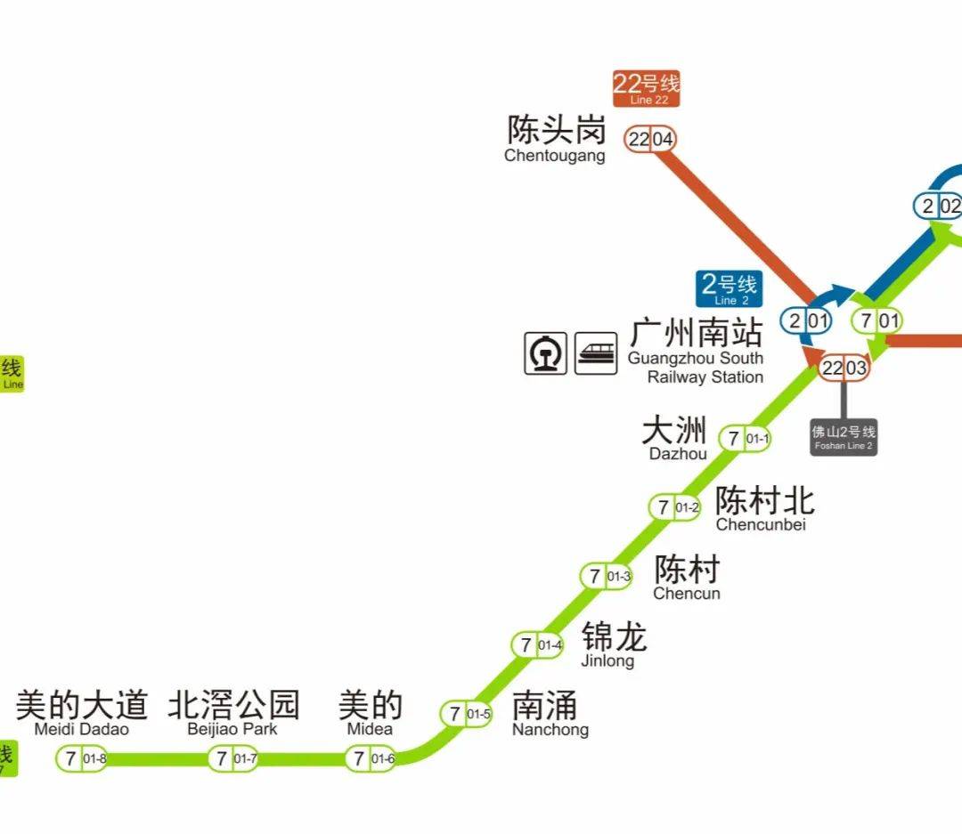 广州地铁7号线西延顺德段东起于一期的广州南站,向西延伸至佛山市顺德