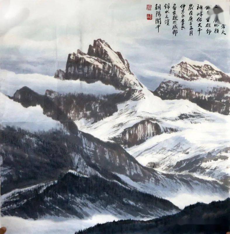 笔墨传承上,李兵先生立足客观冰雪峰峦鲜明的块面肌理,兼取北宗山水