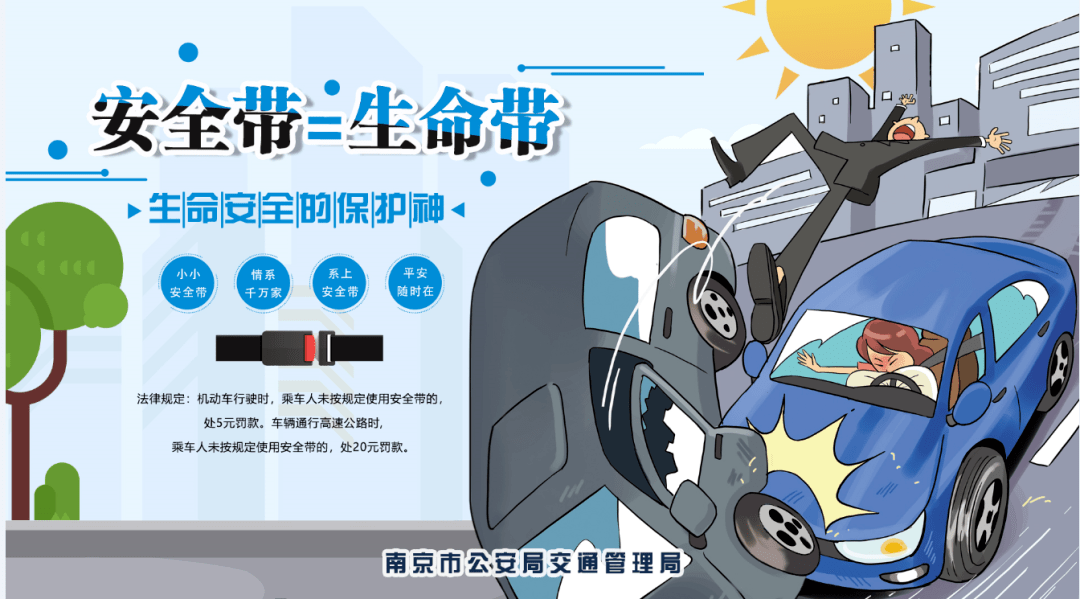 宣传,查处以及车辆的安全提醒,目前南京市汽车前排驾乘人员使用安全带