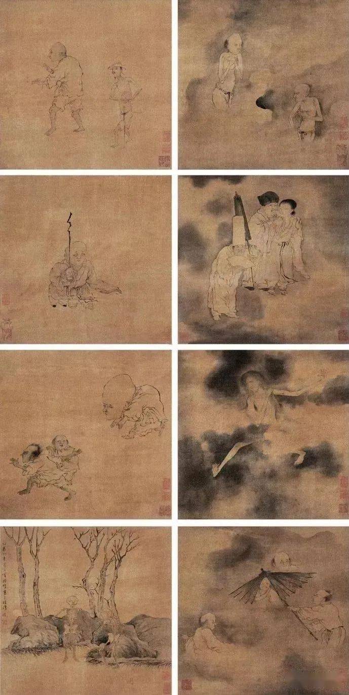 南宋李嵩的绢本团扇画《骷髅幻戏图》,因画面诡异,人物关系不明,给