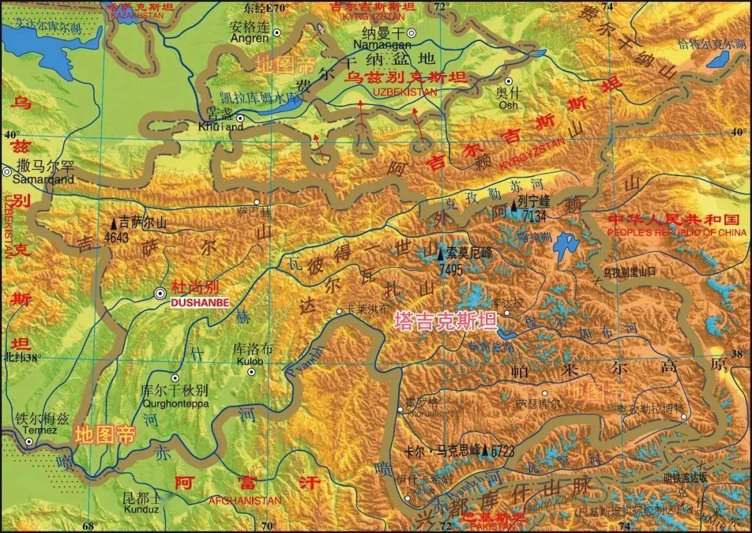 图-塔吉克斯坦地形图-吉尔吉斯斯坦地形图-阿塞拜疆地形图-亚美尼亚