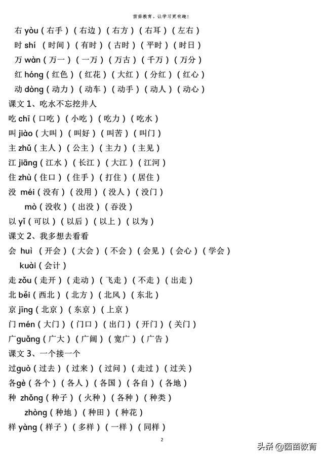 一年级下册全册生字注音组词,可打印