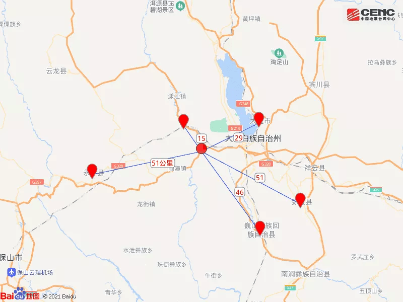 云南大理州大理市发生4.1级地震_苍山西镇_震中_周边