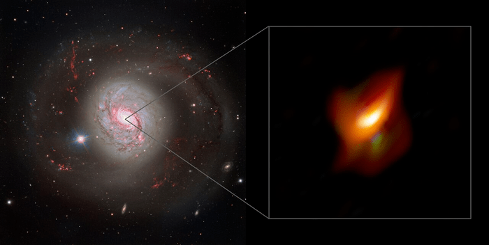 左图为m77星系,右图为研究团队用matisse观测到的活动星系核.