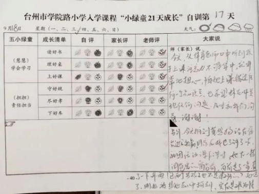 如学校每年为一年级新生打造习惯培养主题活动,推出"绿童21天自训手册