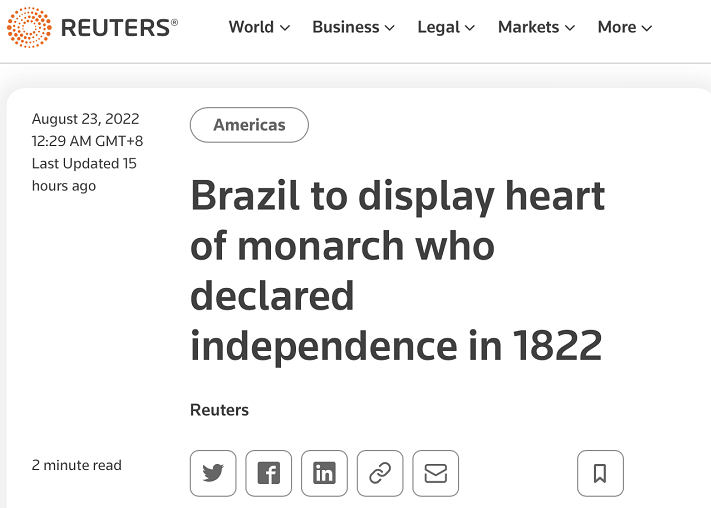 庆祝独立200周年，巴西“迎回”第一任皇帝心脏