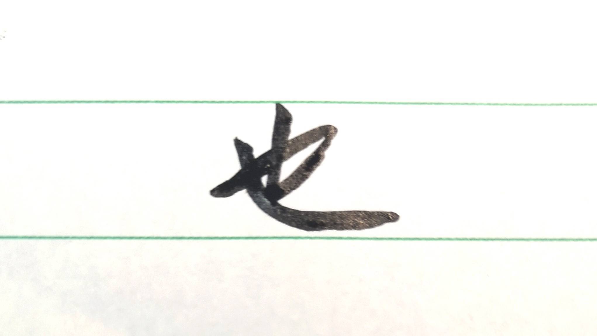 ,最后一笔——撇画儿向右下方向伸展开去,使得“也”字造型新颖别致。助胜快写体“也”的新写法再请看一幅