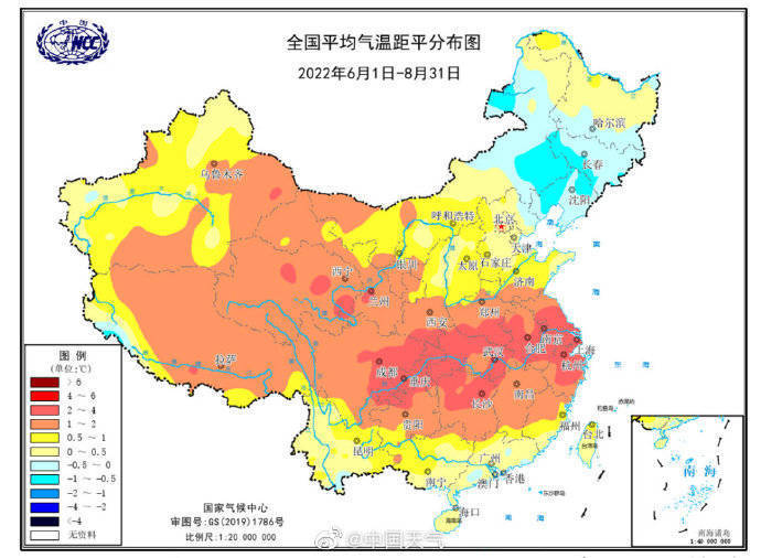 今年夏季(6月1日至8月31日)全国平均气温22.3,较常年同期偏高1.