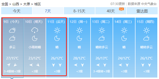 明天五台山的天气预报