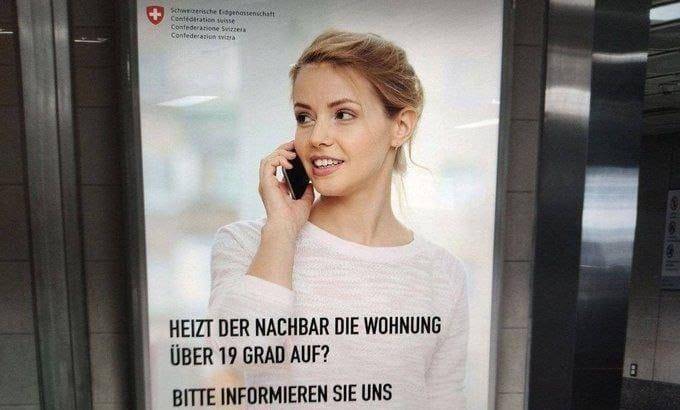 为了省电、瑞士上“刑事手段”，一张“举报邻居”海报刷屏了