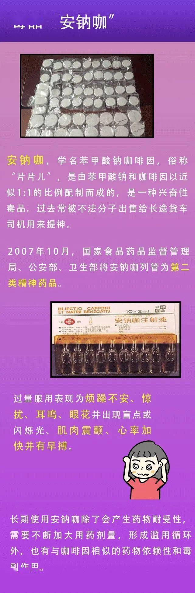 值得注意的是,咖啡因也是一些新型毒品的重要原料,毒品安钠咖就是利用