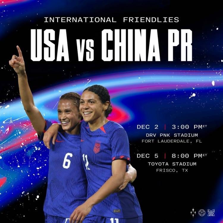 官方：美国女足将于12月在本土与中国女足通过两场热身赛