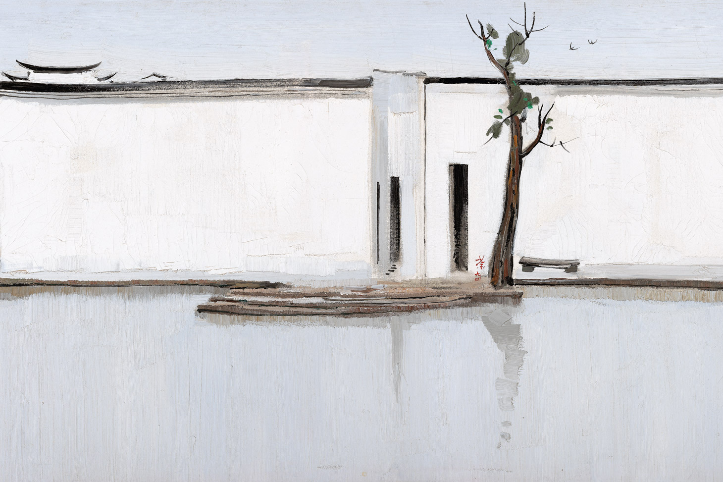 純手描き 油画 風景画 吴冠中 作品図 中国絵画 約60×71cm 未表装 画家吴冠中：画风清新，水墨韵味_搜狐网