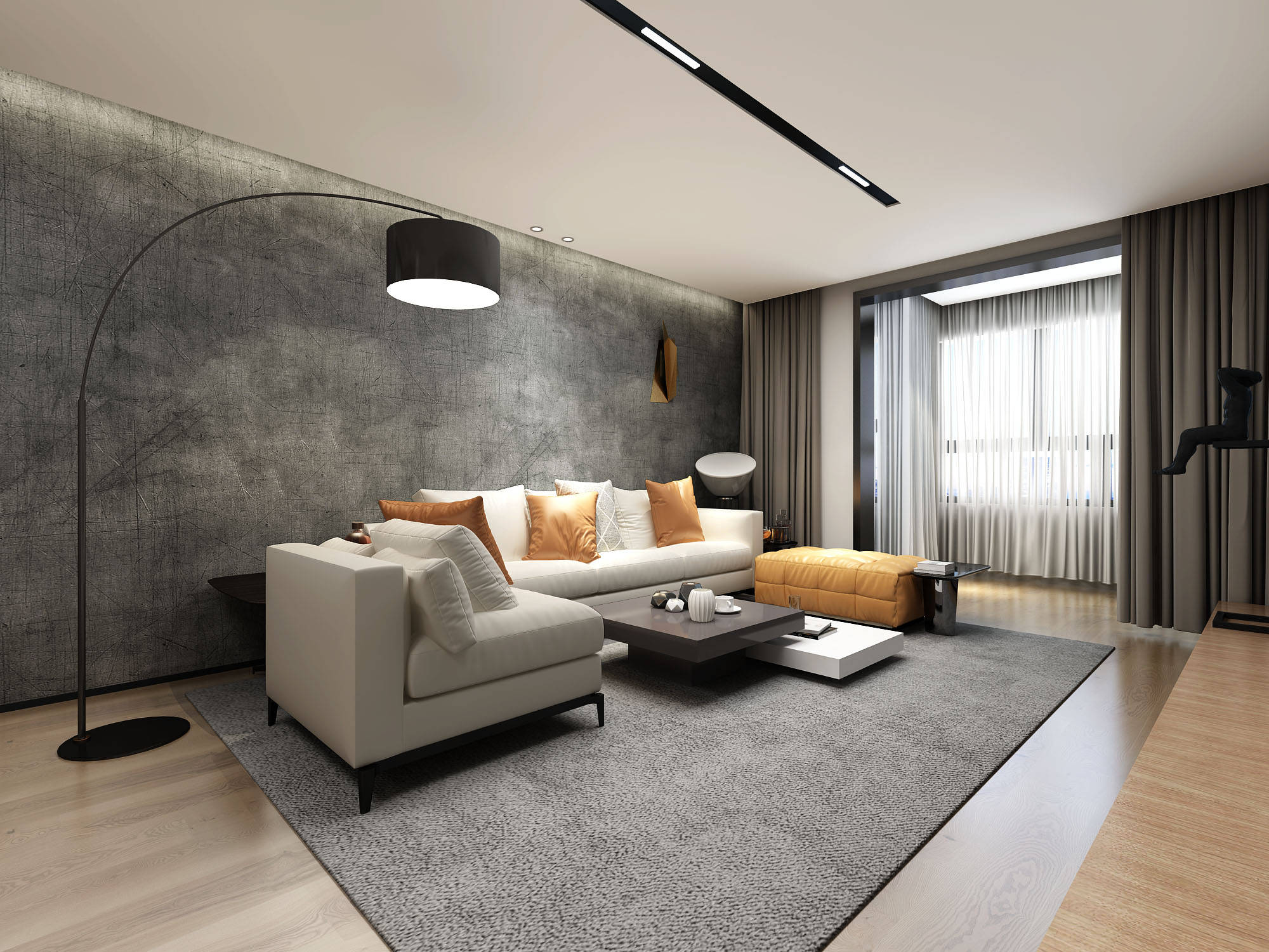 围合型的沙发摆放,让视觉有穿透感,从绿植到挂画