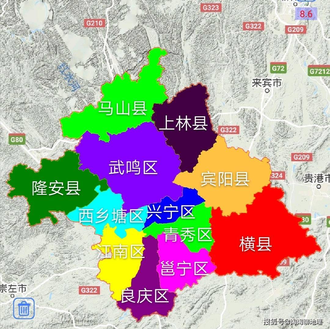 广西首府南宁市7区5县建成区排名,最大是西乡塘区,最小是马山县