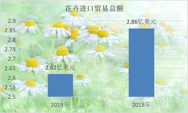2019年中国花卉出口总额上升，进口额10年来首次下降