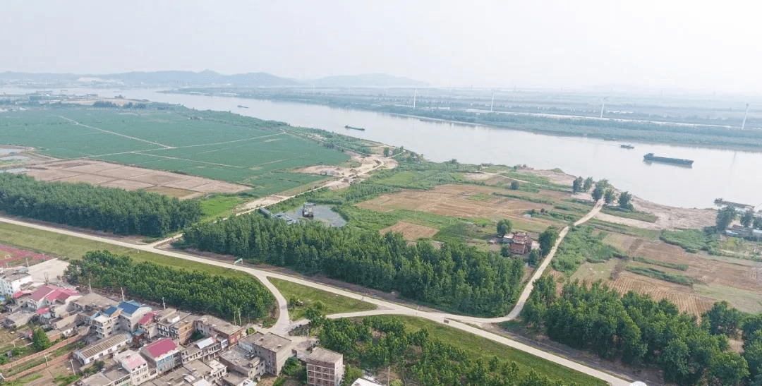 鸟瞰长江同马大堤汇口段