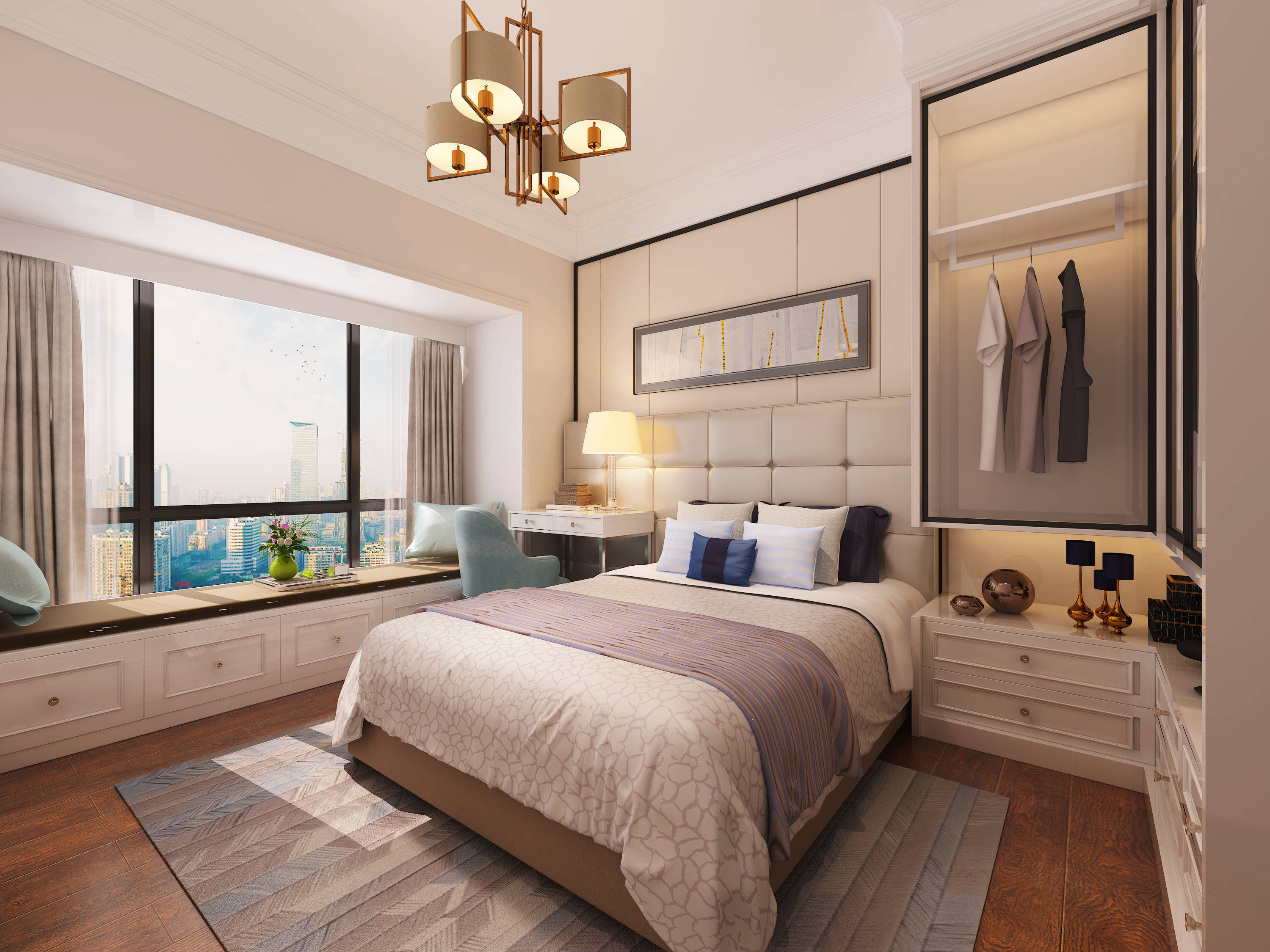 深圳:颐安都会中央,现代新中式装修风格效果图