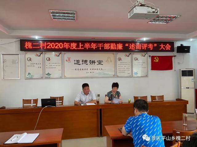 参会代表对两委成员进行民主测评 槐二村党委通过村干部述职,述廉和