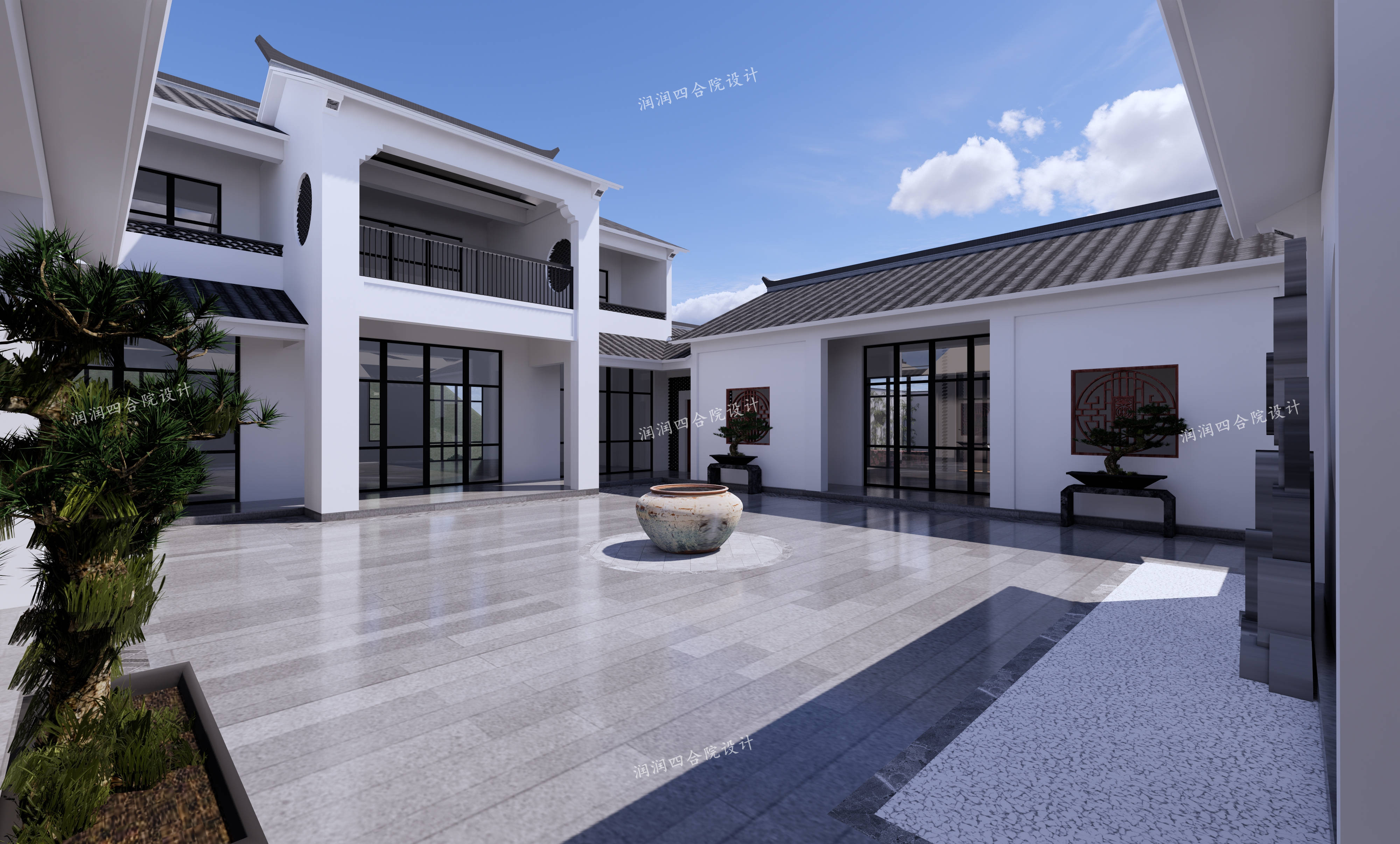 广东河源客家大宅现代中式两进四合院办公自住两用——润润四合院设计