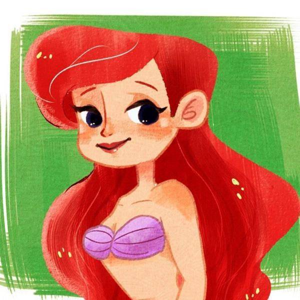 原创迪士尼公主大头贴爱丽儿笑容灿烂乐佩的长发依旧吸睛