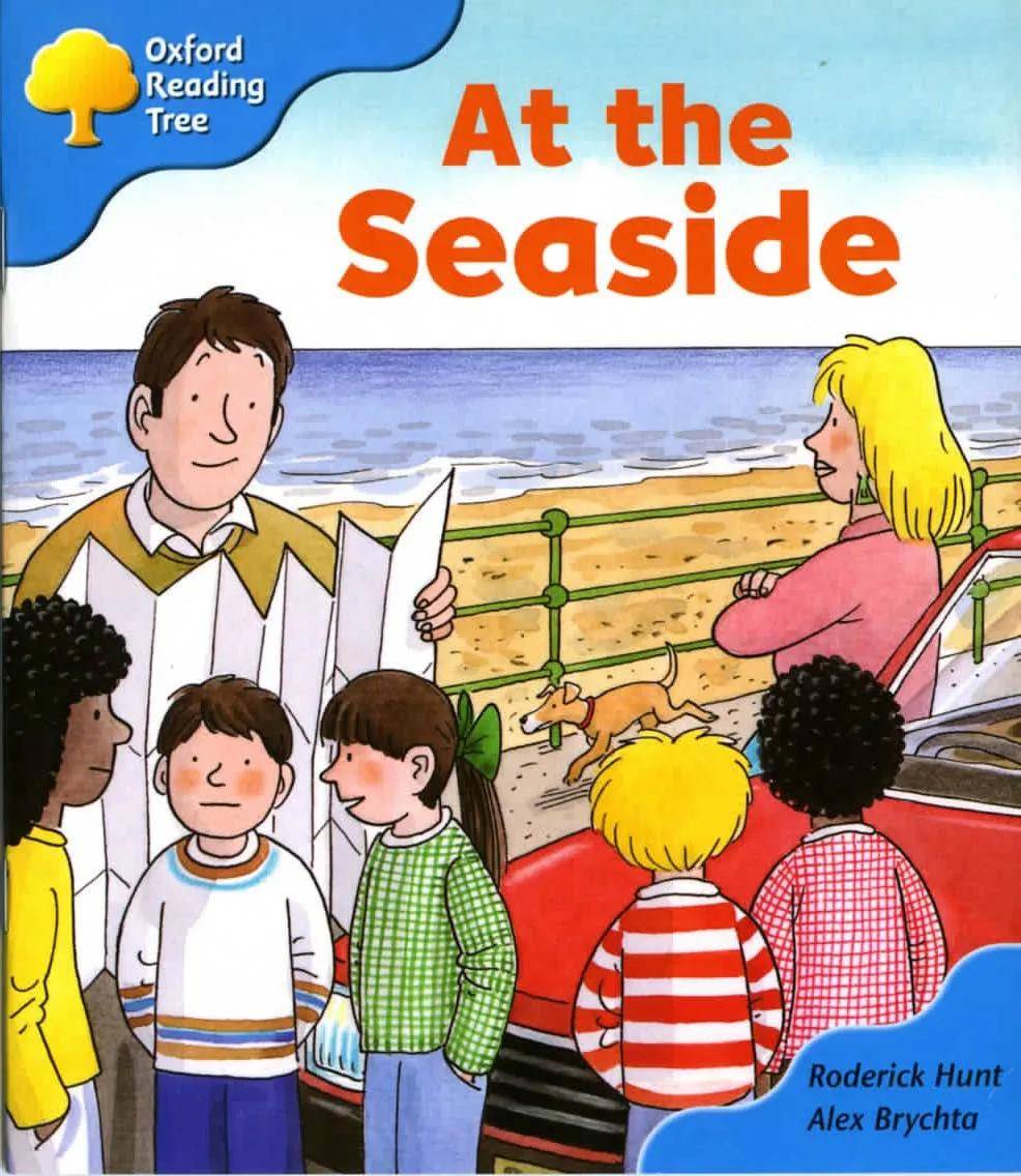 at the seaside 在海边 look at the front cover where are they?