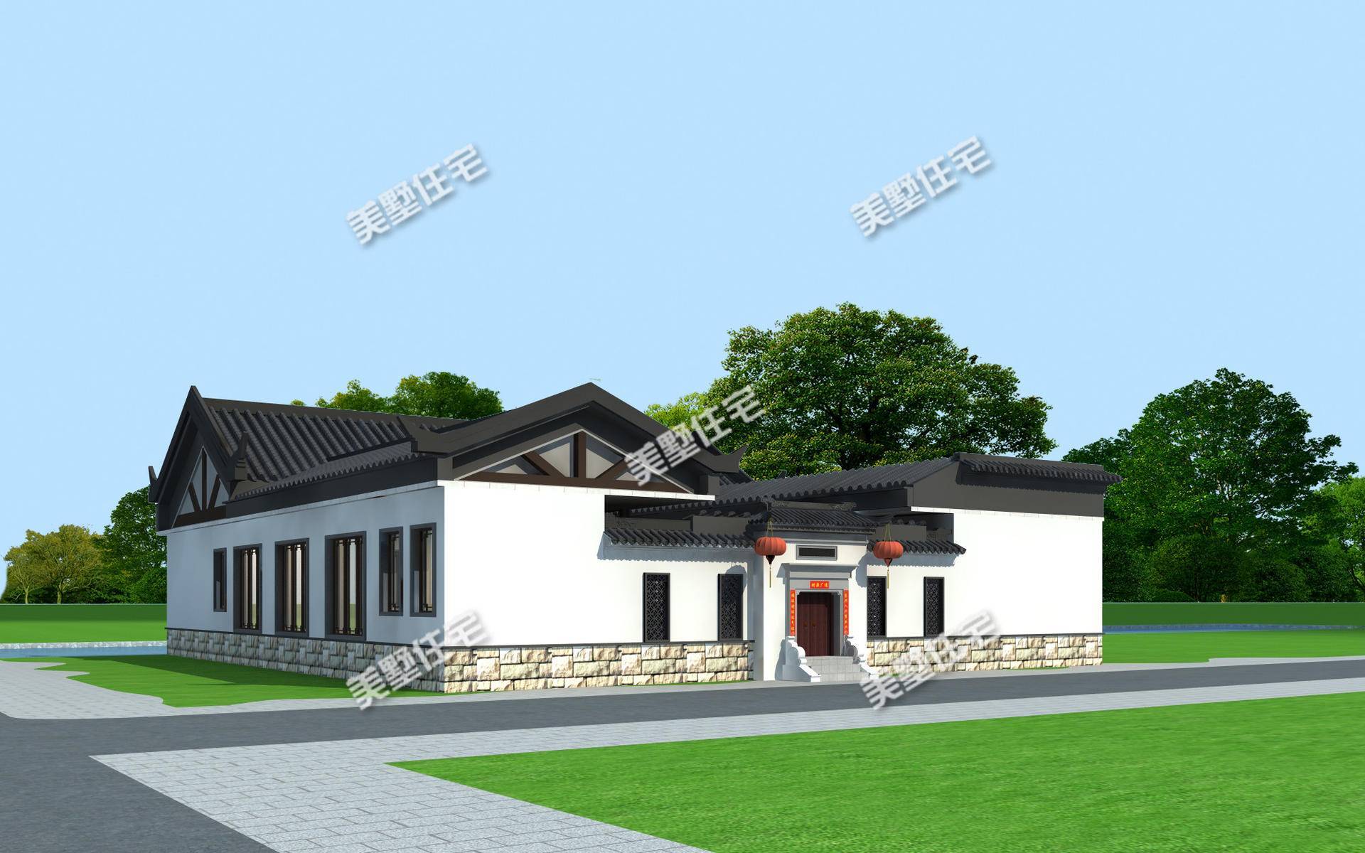 290㎡一层中式合院9室带大露台感受最朴素的田园生活