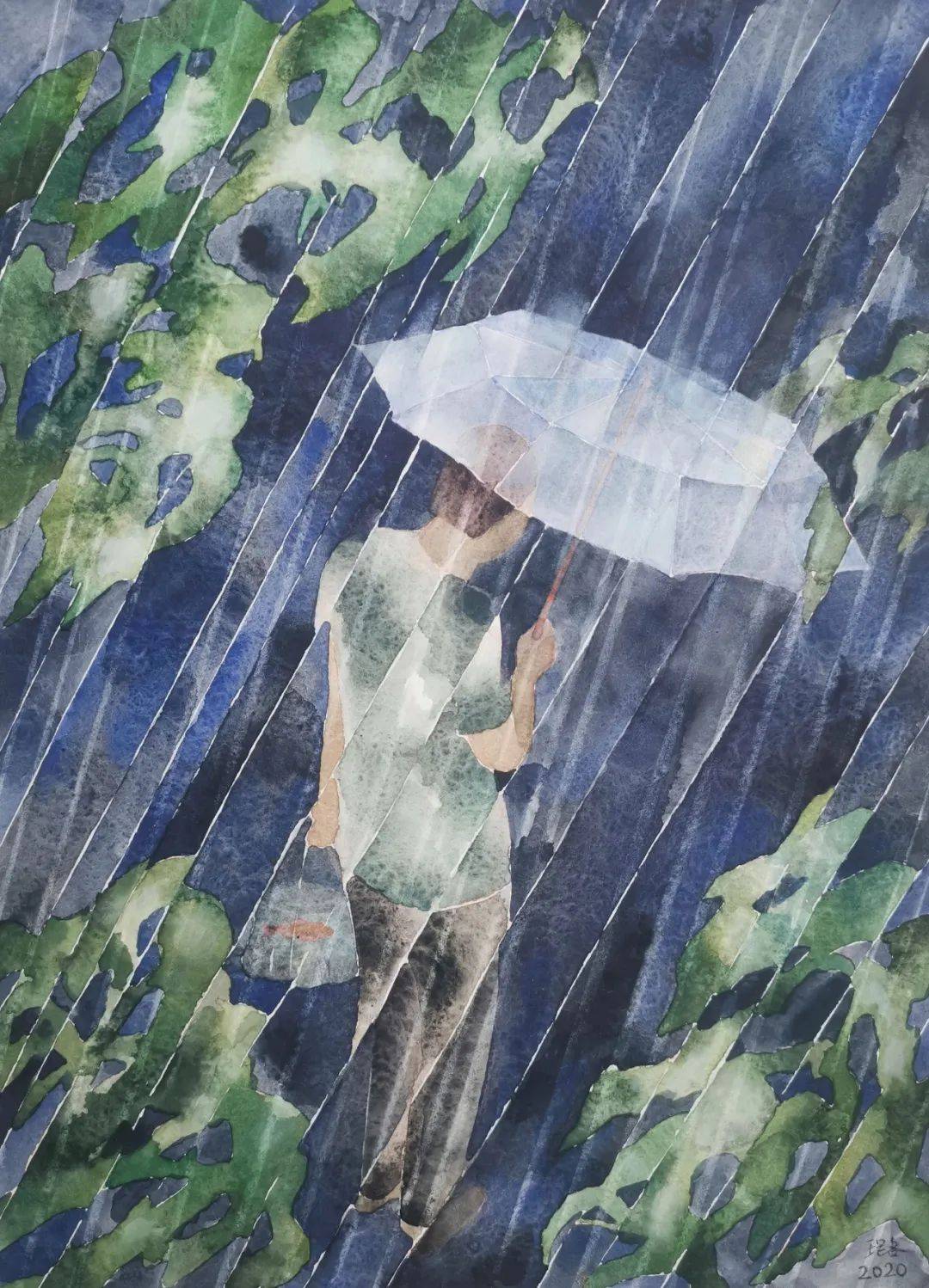 雨夜 26x36cm 纸本水彩 2020