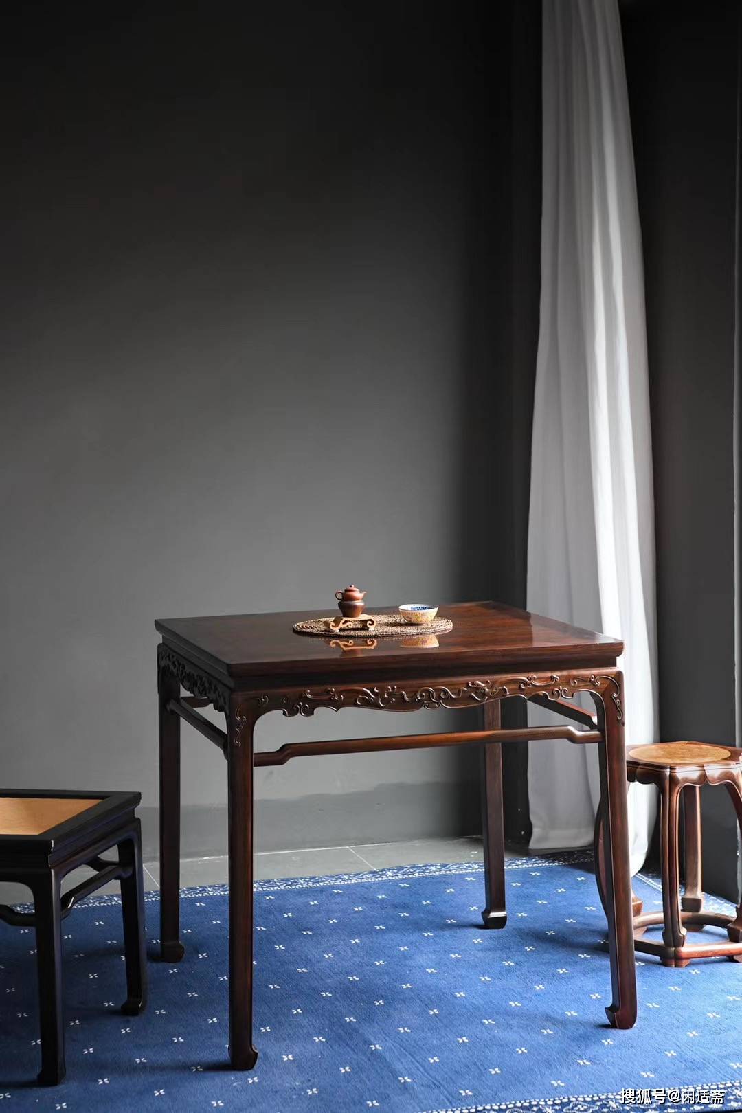 原创明式家具,螭龙纹休闲方桌,红木家具