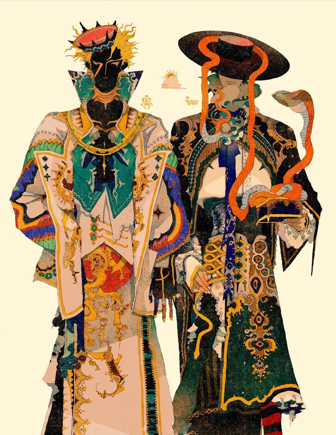 神秘怪诞的人物插画,画面充满了故事性,黑暗以及诡异的气氛