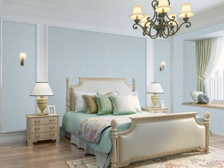 无缝墙布不用对花也不用对缝,一张就是一面墙,一般铺贴时只在阴角处