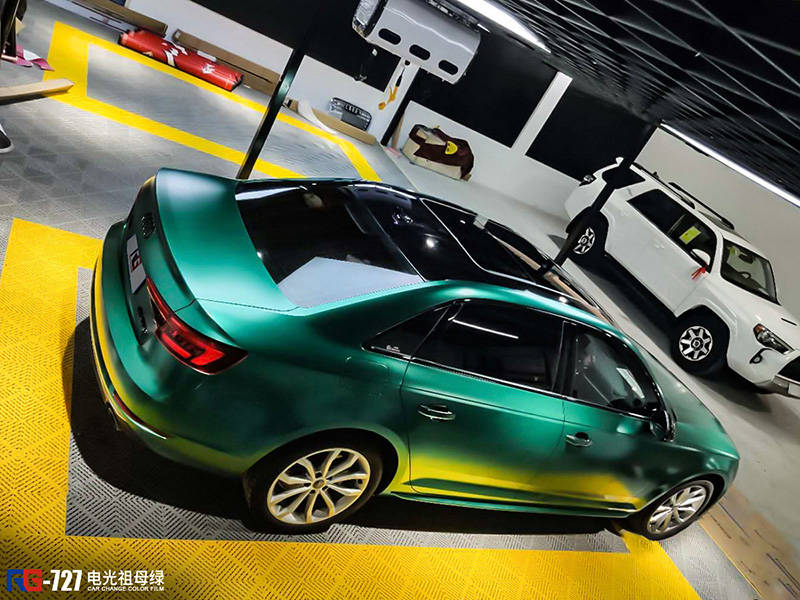 奥迪a4车身改色电光祖母绿rg瑞集改色膜宁波江北加盟店出品