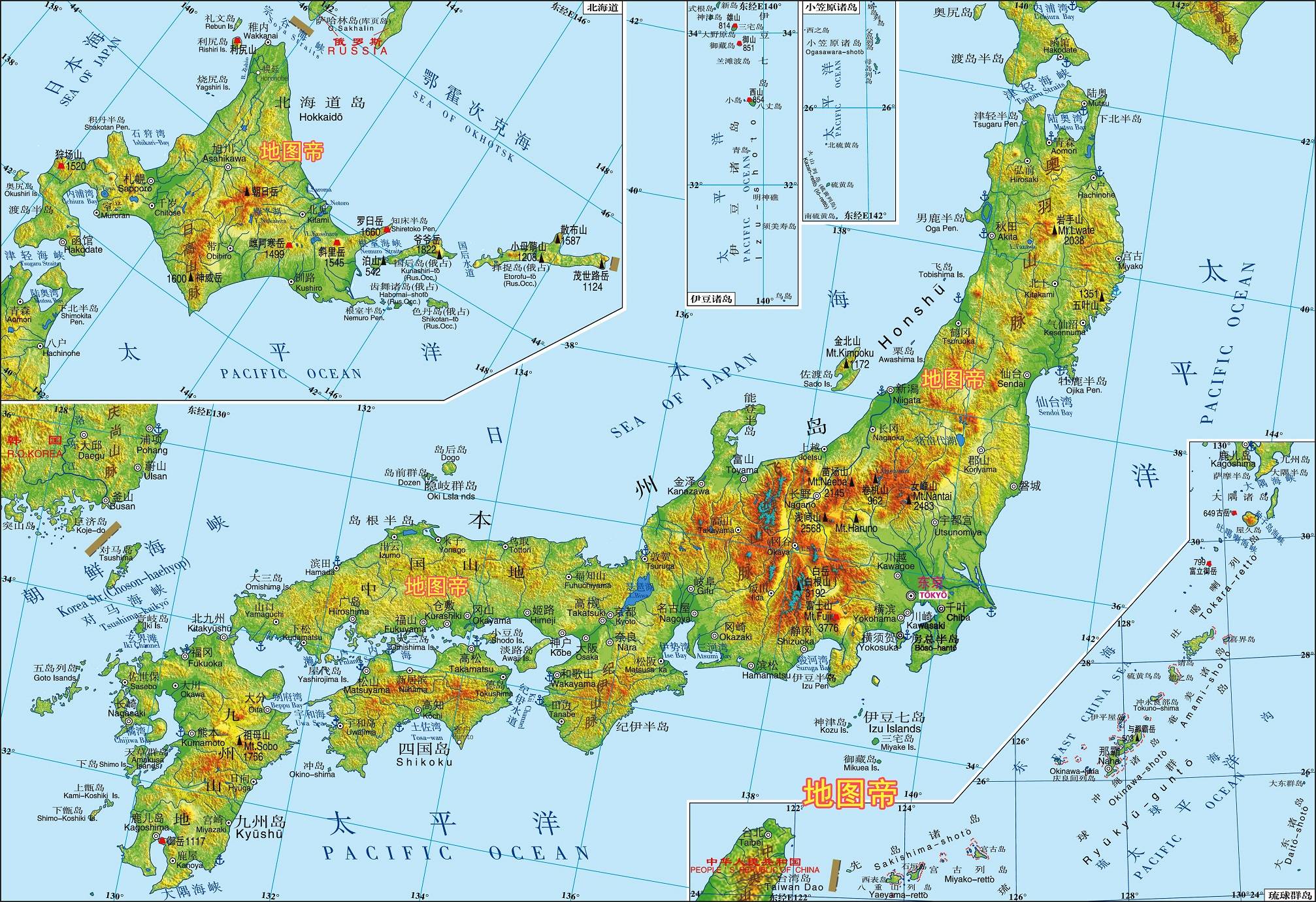 日本山脉河流地形图图片
