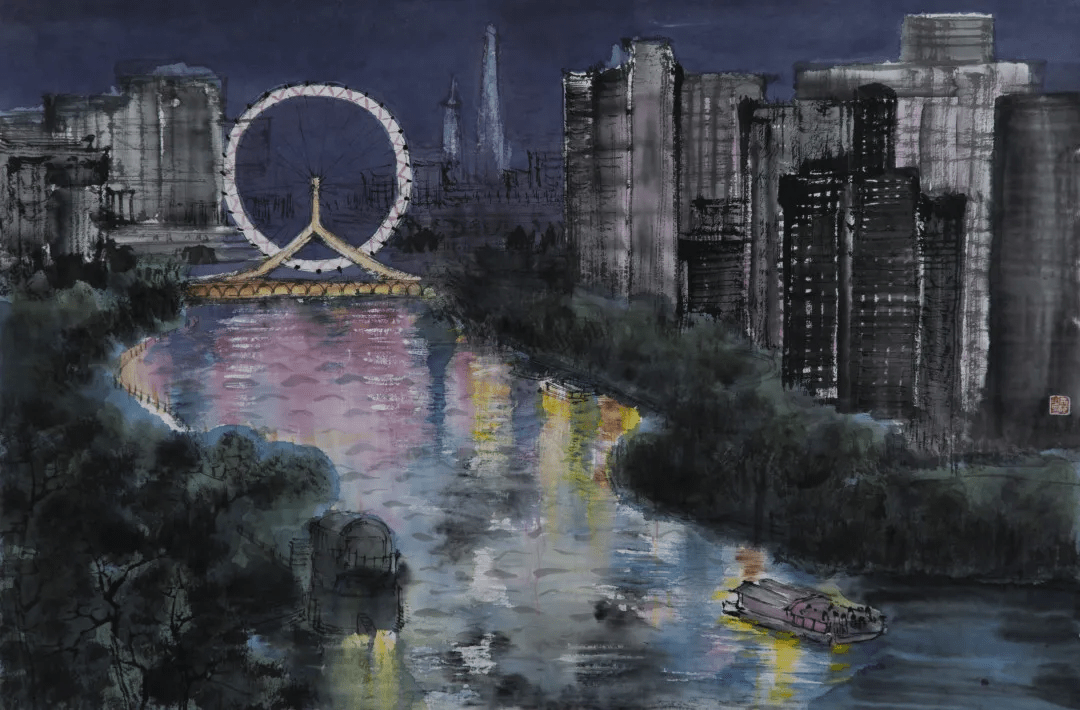 城市的夏夜 文化的活力_水彩画