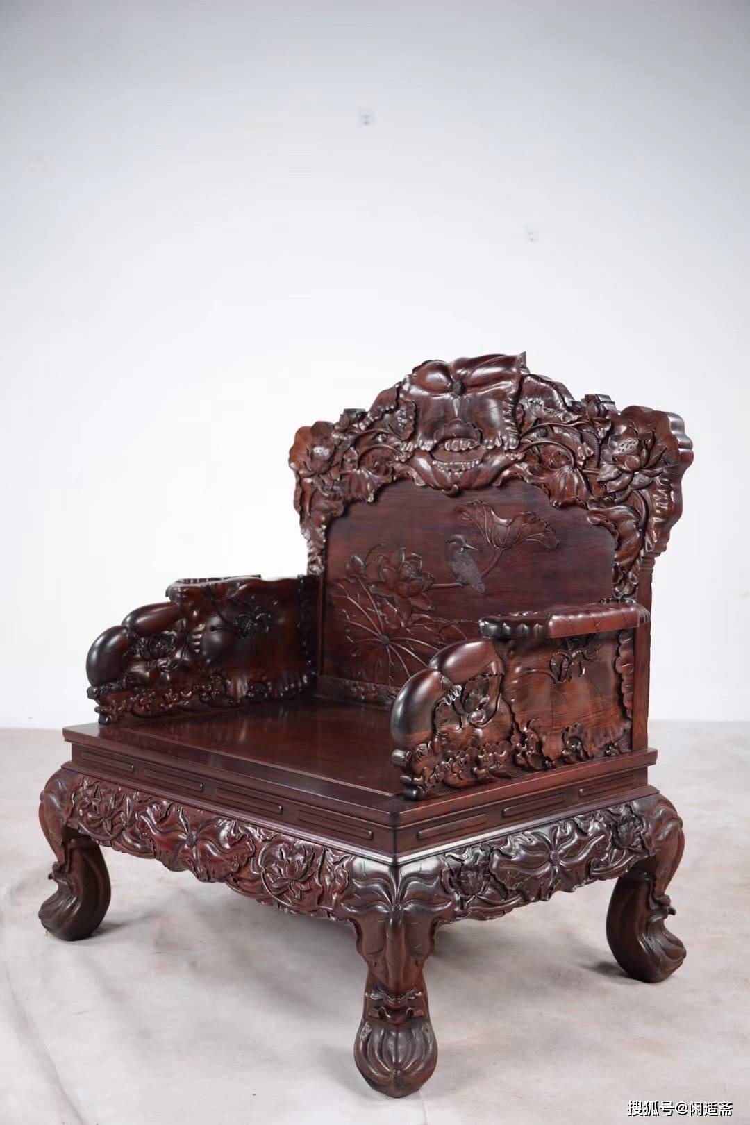 中式客厅大红酸枝荷花沙发十三件套红木家具