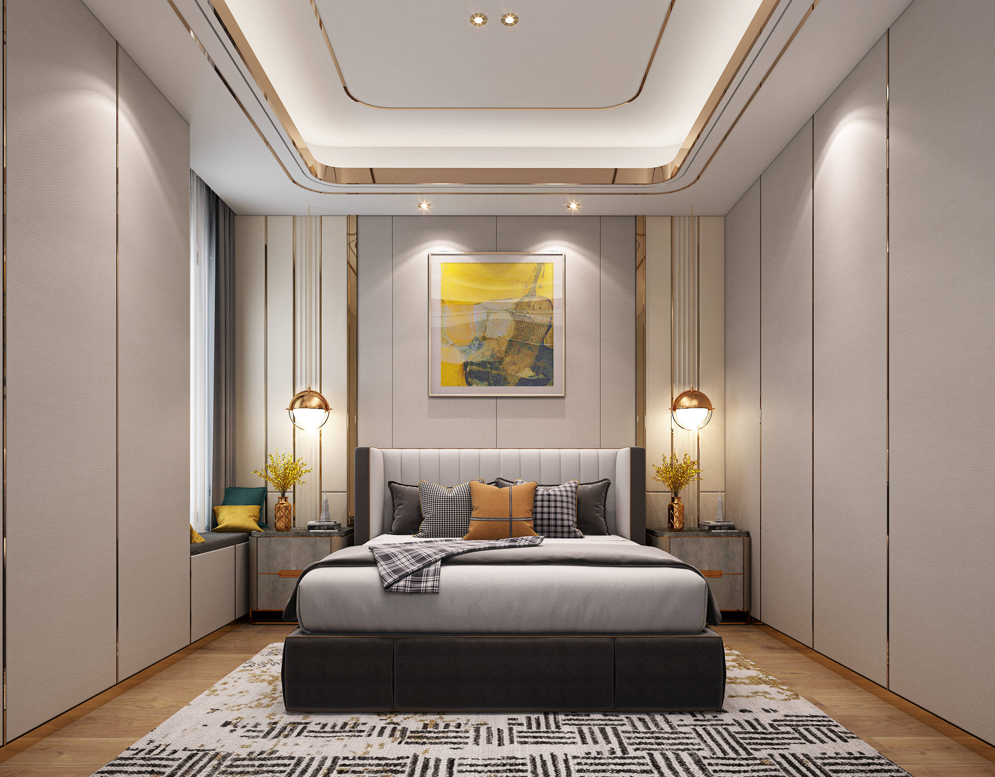 210㎡现代轻奢风木饰面板结合石材华丽大气的精致生活