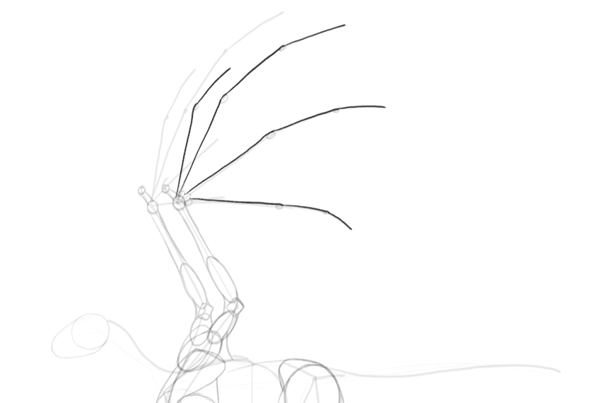 第九步——龙翼(翅膀)的绘制在翼指上加上关节.