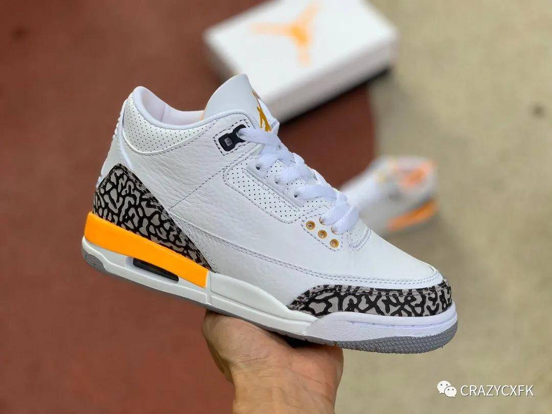 乔丹aj3 laser orange air jordan 3 爆裂纹白橙湖人球鞋