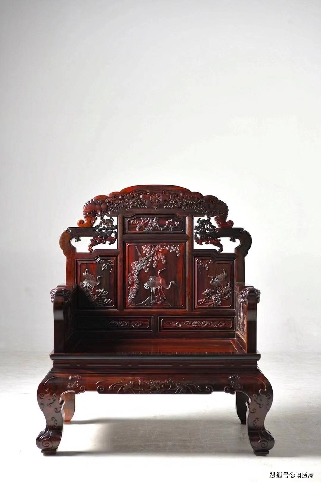 原创富贵人家标配松鹤延年大红酸枝红木沙发