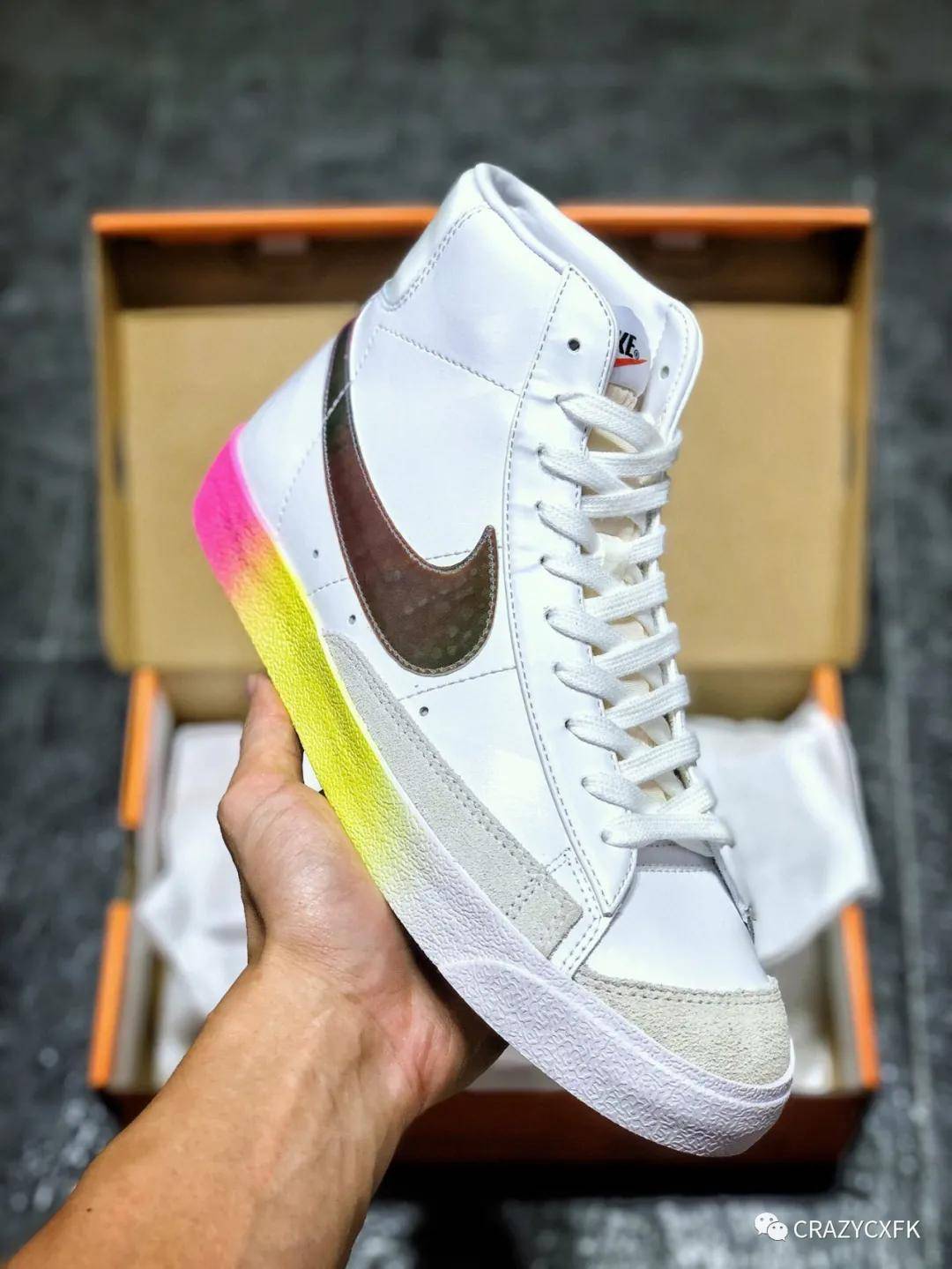 耐克开拓者offwhitexblazermid391977vintagecz8653彩虹全息镭射