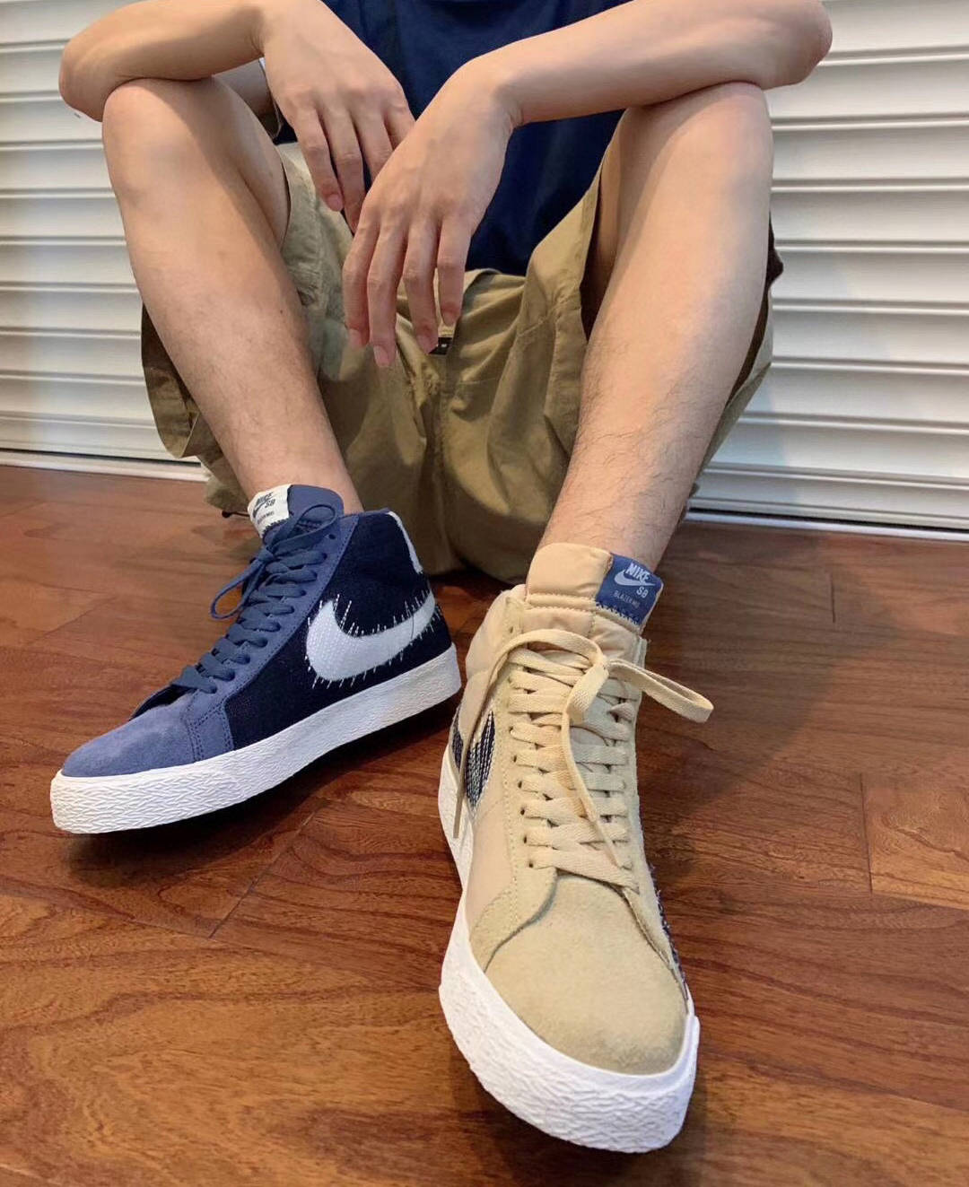 nikesbblazerpremiumsashikosesame耐克开拓者木屑纹刺子绣ct0715400