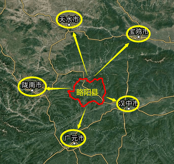 的中間位置,是漢中市,隴南市,廣元市,天水市,寶雞市五城市的地理中心