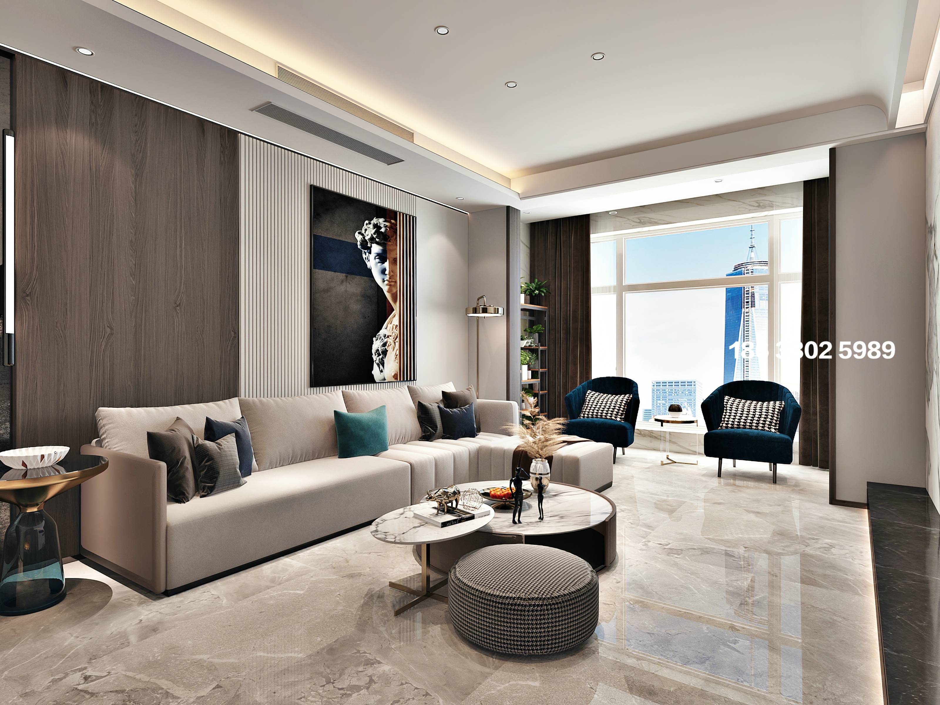 石家庄融创中心155㎡极简风格装修设计效果图,不一样的黑白灰!