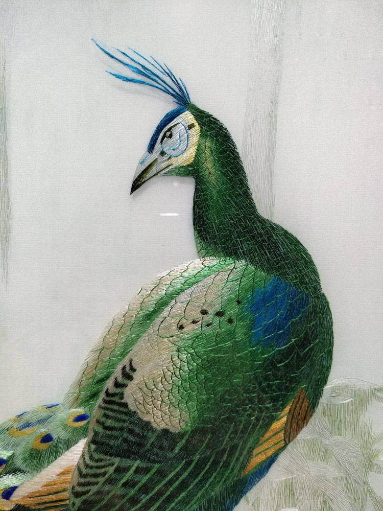 精品 曾孝濂作 绿孔雀 纯手工刺绣品绣者湘绣
